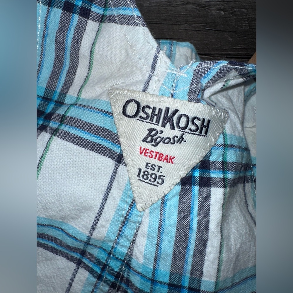 Oshkosh B’gosh Vestbak Blue White Plaid Overall‎ Shorts Size 24mo - Picture 4 of 5